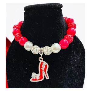 Delta‎ Sigma Theta Bracelet Red and White Pearls, Rhinestone and Pendant